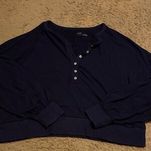 Aerie Navy Happy Snit Henley Long Sleeve Top